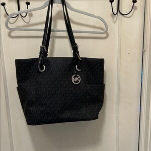 Michael Kors Black MK Signature Tote with Charm